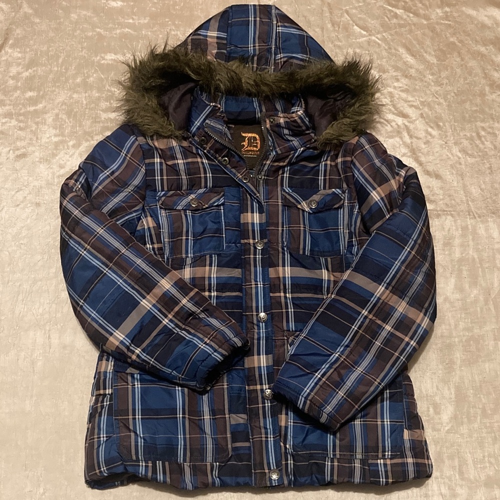 Dollhouse plaid faux fur trim hooded jacket size xl